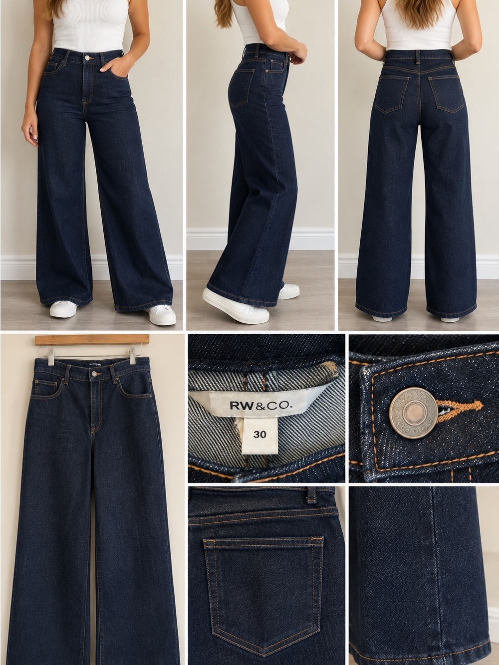 RW&CO. Dark Indigo High-Rise Wide Leg Jeans